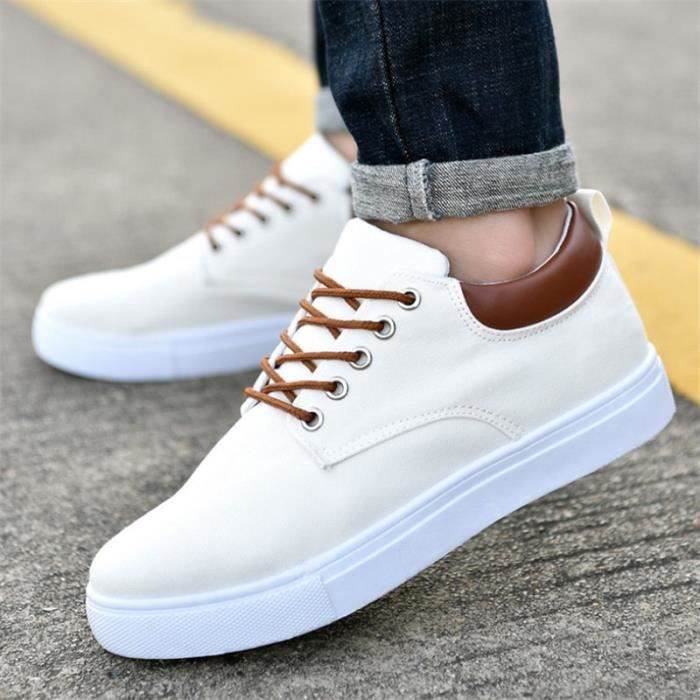 BASKET Homme - YH™ - Chaussures de sport loisir simple classique style 1 -  Blanc - Toile - Lacets