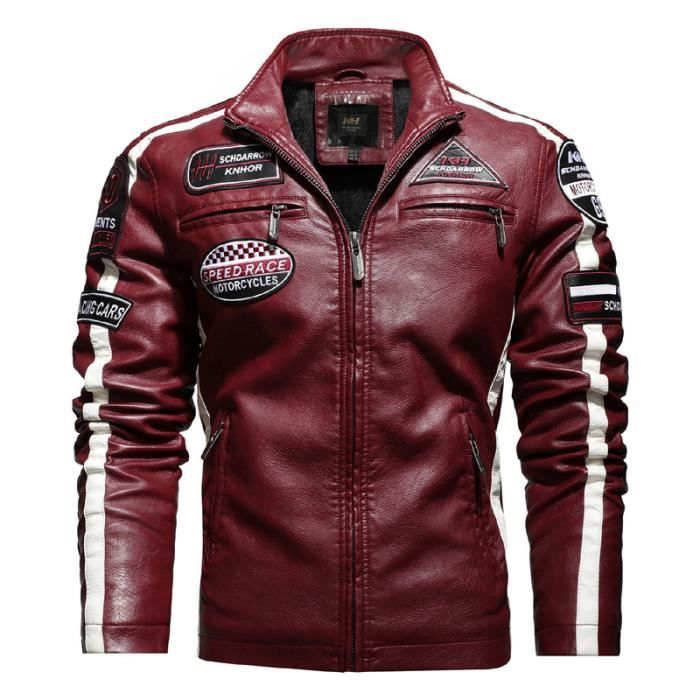 Blouson en Cuir Homme Manteau de Moto Bomber Veste Jacket PU Grande Taille Vogue Rouge S 3XL Rouge Cdiscount Pret a Porter