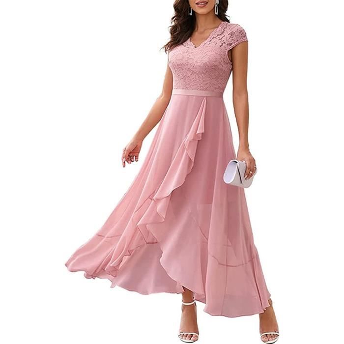 Femme Dentelle Robe de Soir e Longue El gante Col V Asym trique
