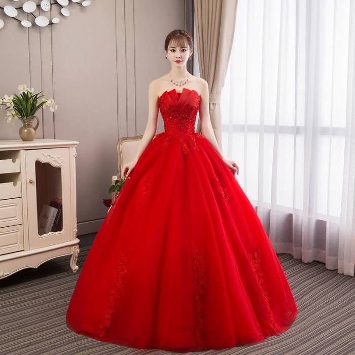 Nouvelle robe de mariée rouge princesse mariée rêve fleur bracelet gommage automne été robe taille haute jupe femme