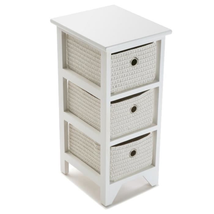 armoire étagère de salle de bain ohai - 56 x 30 x 25 cm - commode avec 3 tiroirs de rangement en bois - blanc - versa