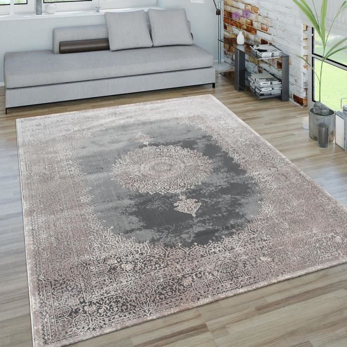chine gris tapis vintage pour salon poils ras avec design oriental maison tapis