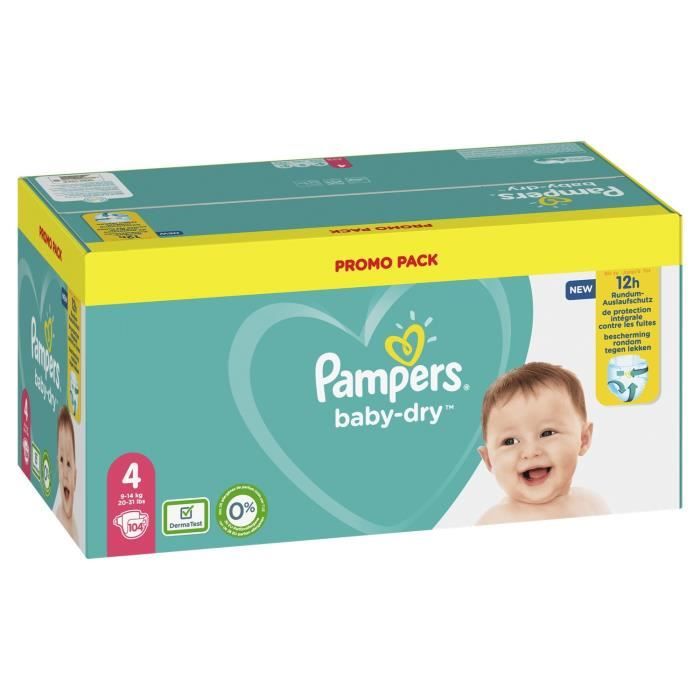 Pampers Baby-Dry Taille 4, 104 Couches, 9-14kg - Cdiscount Puériculture &  Eveil bébé