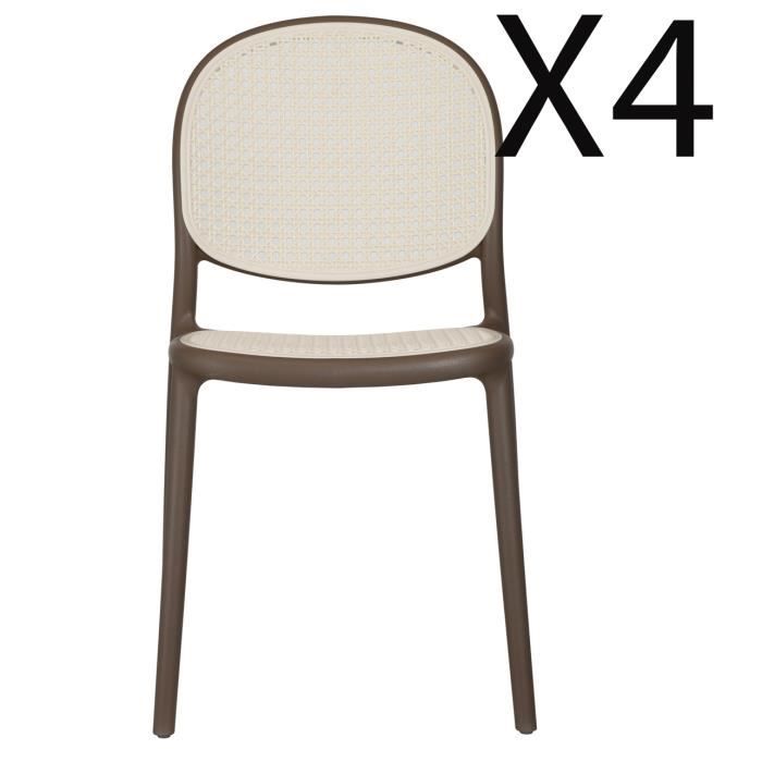 lot de 4 chaises de salle à manger coloris taupe-rotin - longueur 48 x profondeur 56 x hauteur 85 cm