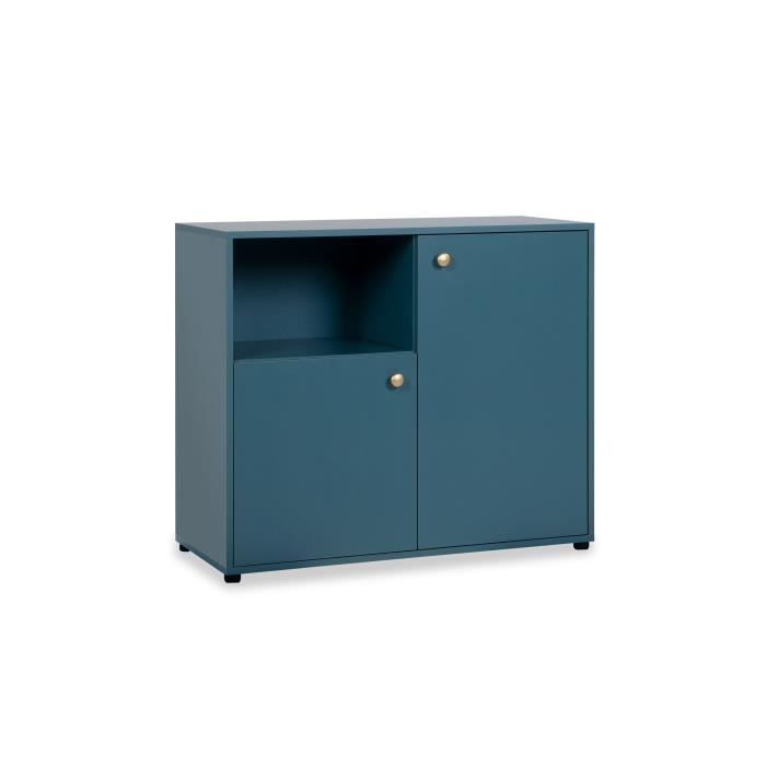 Commode- Buffet 2 portes avec niche - Bleu Pétrole - 90 x 40 x 75 cm - POP COLOR