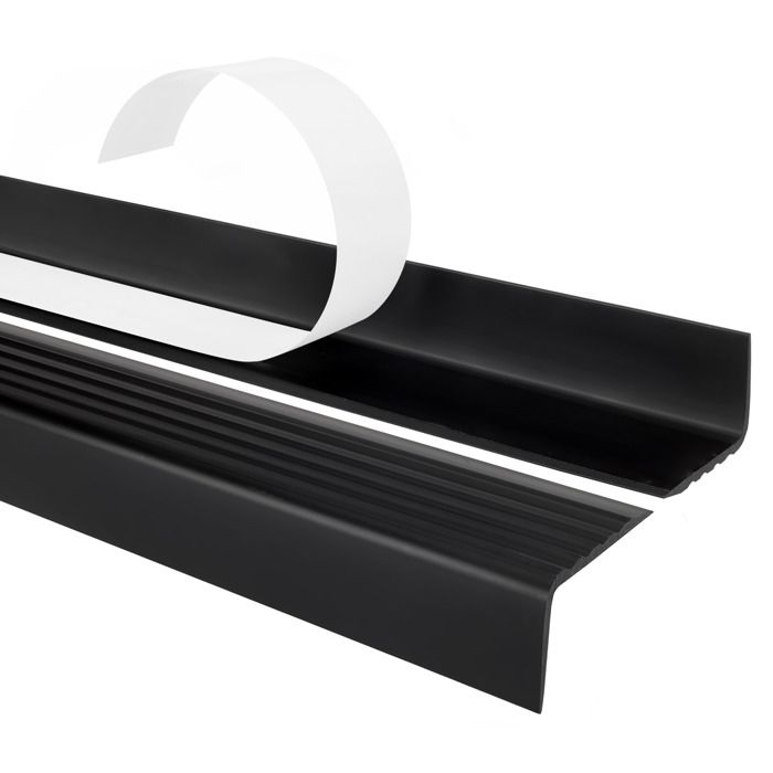 90cm profilé d'escalier nez de marche adhésif antidérapant PVC noir ND, 40 x 25 mm