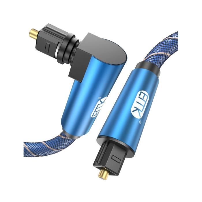 Câble Audio Optique Toslink SPDIF 2 M - Connecteur Pivotant à 90°, Qualité Aurum, Compatible Multi-marques