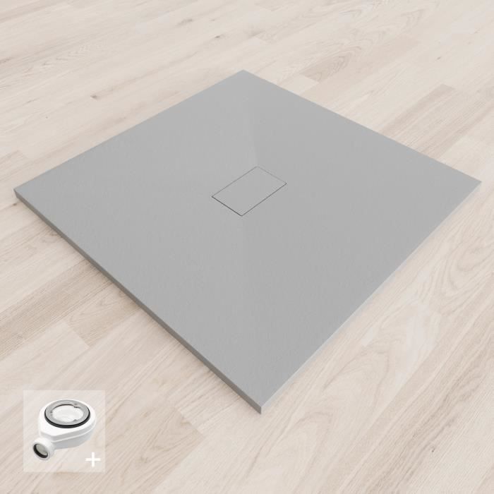 Receveur de douche extra-plat aspect pierre BAYA - SANIVERRE - Gris - Carré - Antidérapant - Indéformable