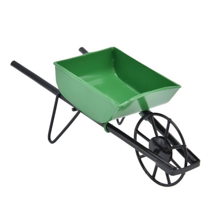 Lot De 6 Mini Brouettes Jouets - Accessoires Jardin Miniature Pour Maison De Poupée - Vert Et Marron