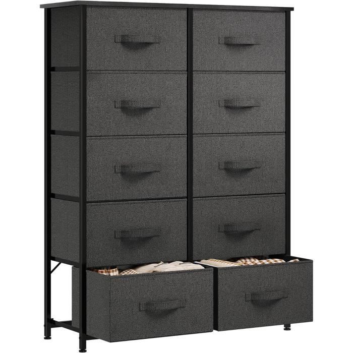 Commode Chambre, 5 Tiroirs en Tissu Pliable, Design Incurvé, Plateau en Bois, Meuble de Rangement Rustique pour Chambre d'enfant, Salon - Gamm vert