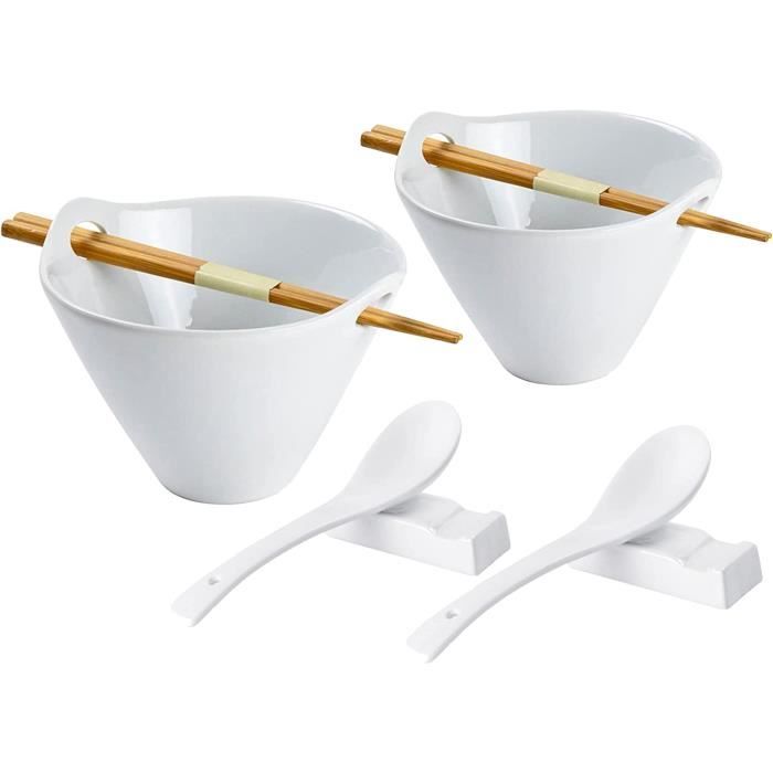 Lot De 2 Bols à Ramen En Céramique 1200ml - Avec Baguettes Et Cuillères - Style Japonais Vintage - Pour Soupe, Salade, Céréales
