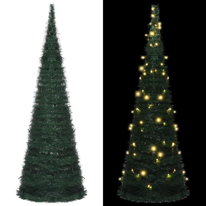 Sapin de Noël escamotable avec guirlandes et LED Vert 180 cm COC