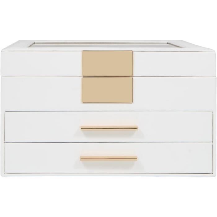 Boîte à Bijoux Blanche Avec Couvercle En Verre – Présentoir élégant Pour Rangement Et Exposition