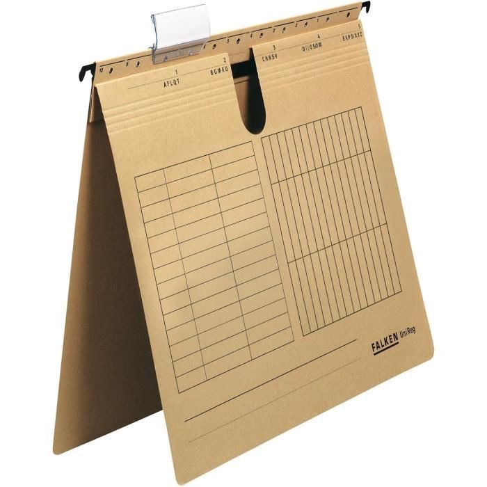 Dossiers Suspendus A4 Q-Connect Marron Naturel - Lot De 25, 250g/m², 50% Recyclé, Certifié Blue Angel - Avec Rails Métalliques Et Onglets D'organisation - 7