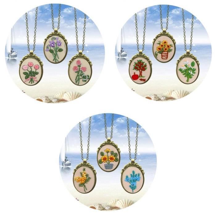 Kit De Broderie Débutant 3 Motifs Floraux - Avec Toile Imprimée, Fils, Aiguilles, Cadre Bambou - Loisir Créatif, Cadeau DIY