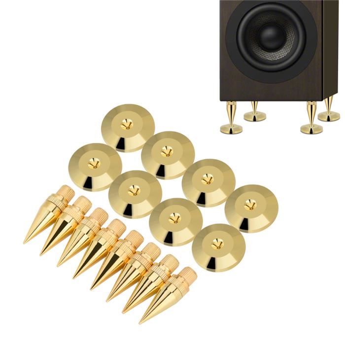 Kit 8 Paires Pointes Isolation Haut-Parleur Dorées 6x36 Mm + Coussinets Cuivre – Anti-Vibration Premium