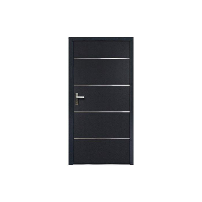 Porte dentrée en acier pleine et inox H207 x L100 cm anthracite - épaisseur 55 mm - poussant droit - NAXARA
