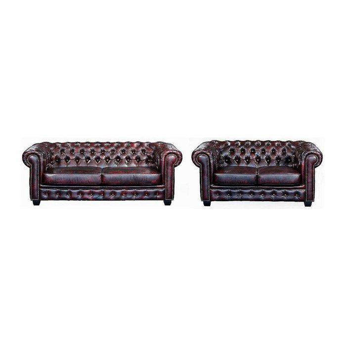 Canapés chesterfield 3 places et 2 places BRENTON 100% cuir de buffle - Bordeaux