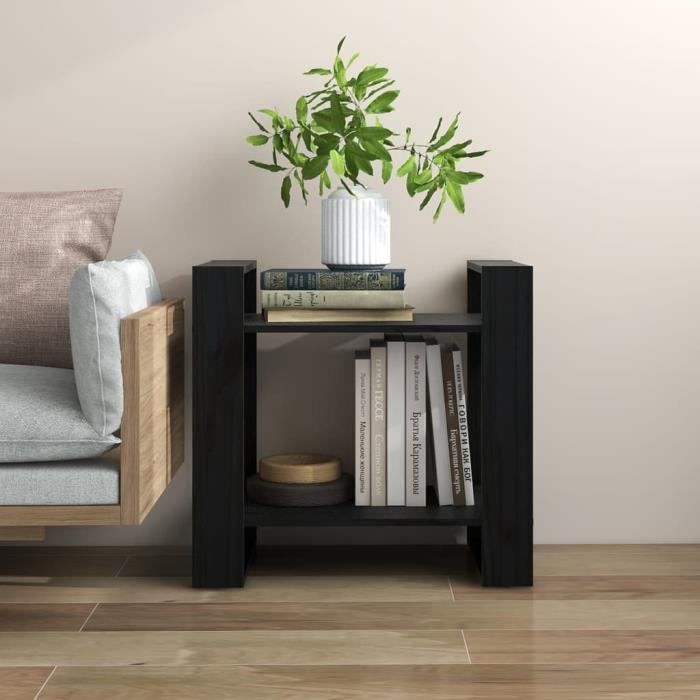 Bibliothèque - Noir - 60x35x57 cm - Bois massif - Séparateur de pièce - Petit meuble complément