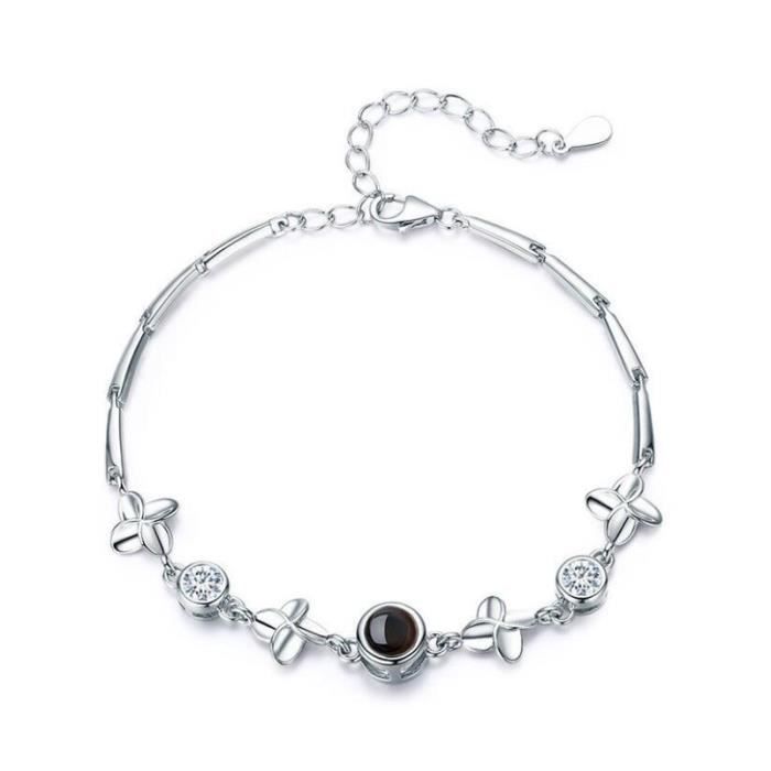 Bracelet Trèfle à 4 Feuilles Plaqué Argent 925 - Longueur 19,5 Cm, Unisexe, Neuf Sans Emballage