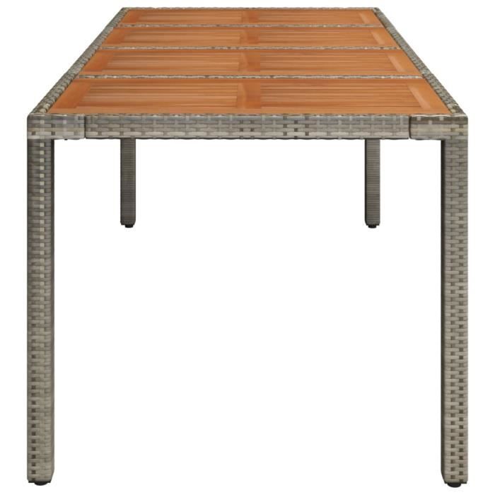 wxs - table de jardin dessus en bois gris 190x90x75 cm résine tressée - dx0699
