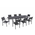 Table de jardin extensible en aluminium 270cm + 8 fauteuils empilables textilène anthracite - MILO 8-1