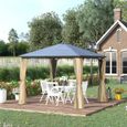 Outsunny Tonnelle pavillon de jardin avec toit rigide polycarbonate imperméable 4 parois latérales anti-UV moustiquaires marron-1