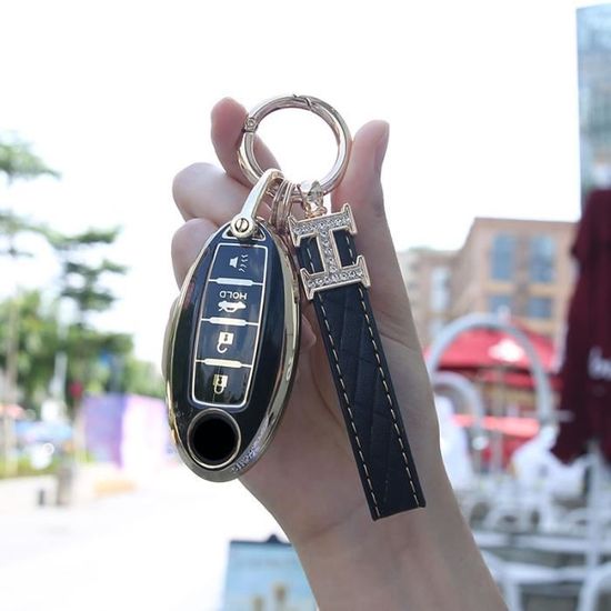 Porte-clés de voiture en cuir et fibre de carbone, accessoire pour