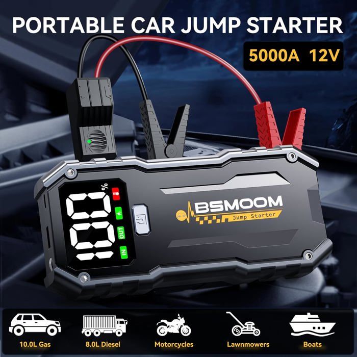 ACMOUNT Booster Batterie Voiture, 5000A de Pointe Chargeur Demarreur