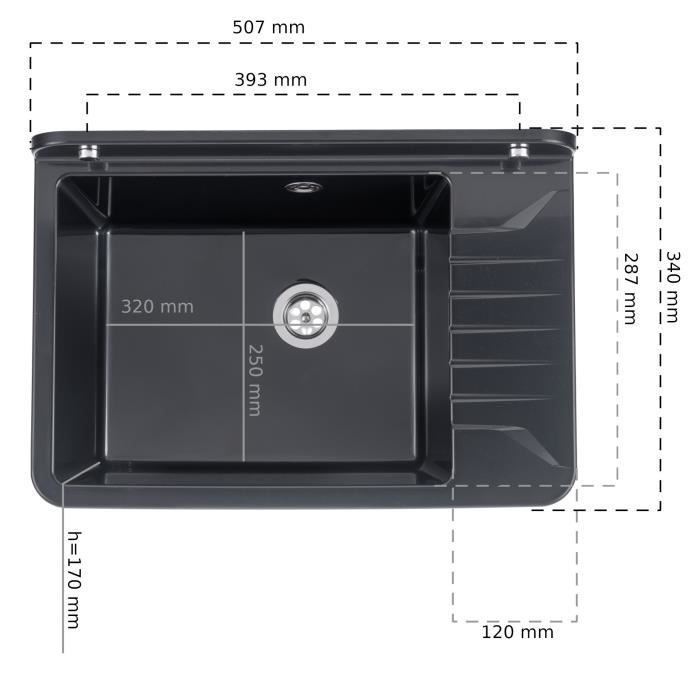Lavabo En Plastique Gris 46,5 Cm Avec Siphon, Tirette, Vidange Et Robinet Mousseur