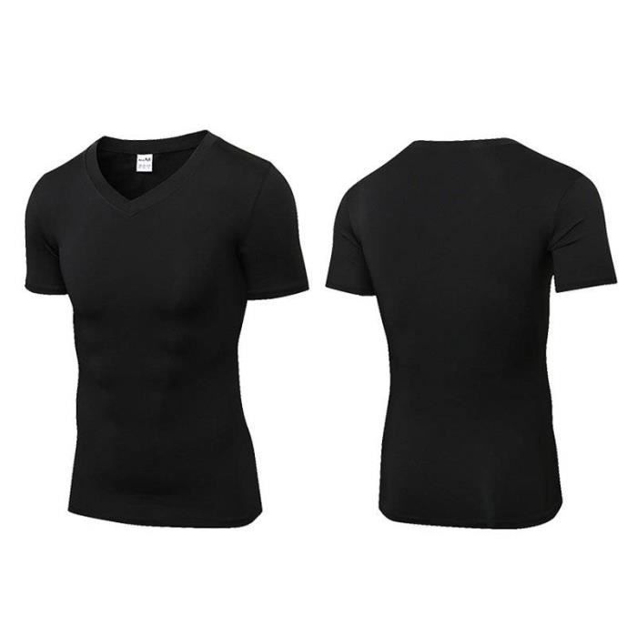 T-Shirt de Sport Homme ZEWOW Manches Courtes Col V Noir
