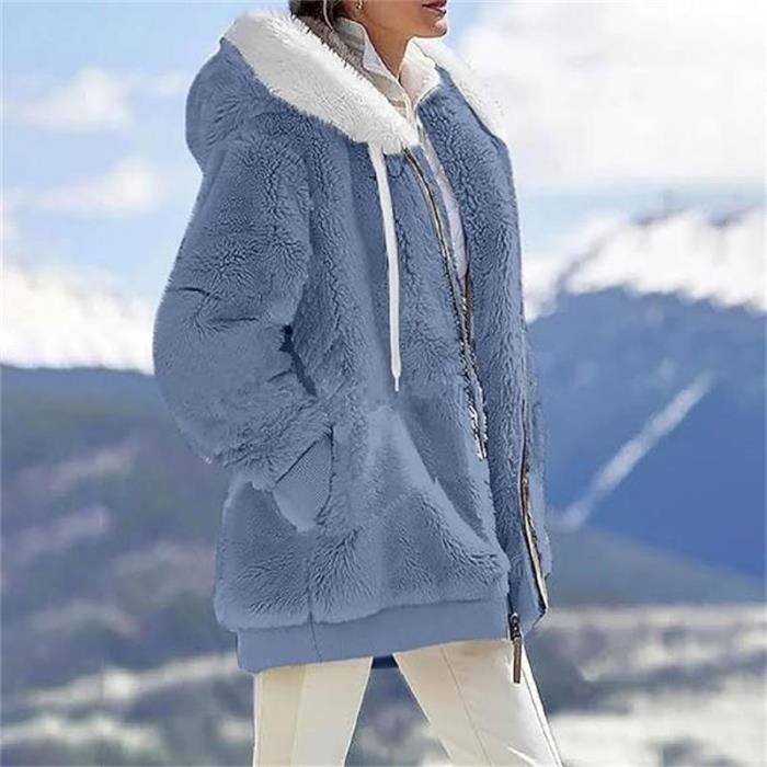 Veste Polaire Femme Marque Inconnue Avec Capuche Douce et Chaude Bleu Bleu Cdiscount Pret a Porter