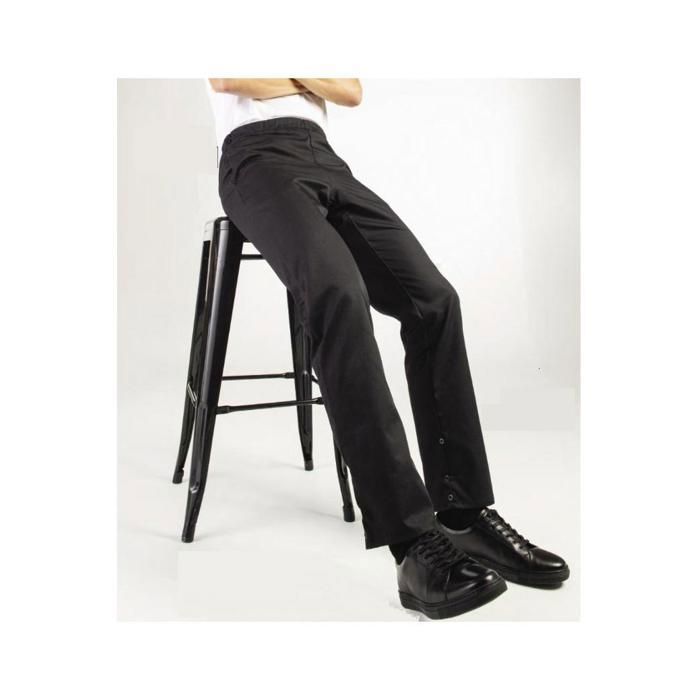 ROBUR Pantalon Cuisine GOYAVE Noir - Taille Mi-Haute Chef Pro Lavable 75°C