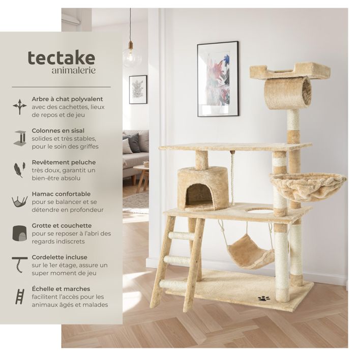 Arbre à Chat / Griffoir WilTec 65 Cm Avec Niche Et Plateforme – Noir & Blanc