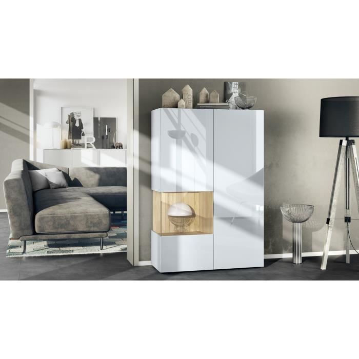 Vladon Vitrine Armoire Movie, Corps en Blanc mat - Façades en Blanc mat avec une bordure en Crème haute brillance - Maison Vladon Vitrine Armoire Movie, Corps en Blanc mat - Façades en Blanc mat avec une bordure en Crème haute brillance - Maison