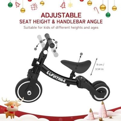 Tricycle Évolutif Besrey 5 En 1 - De 10 Mois à 4 Ans, Draisienne, Avec/Sans Pédales - Noir