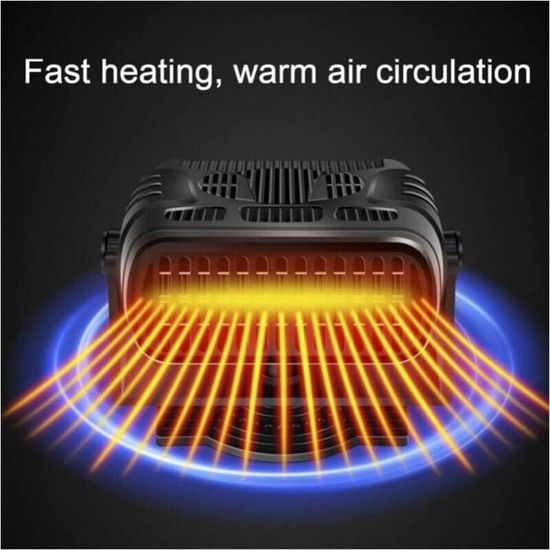 Chauffage Voiture Portable 12V 200W – Désembueur Pare-brise Rapide – Rotation 360° – Prise Allume-Cigare