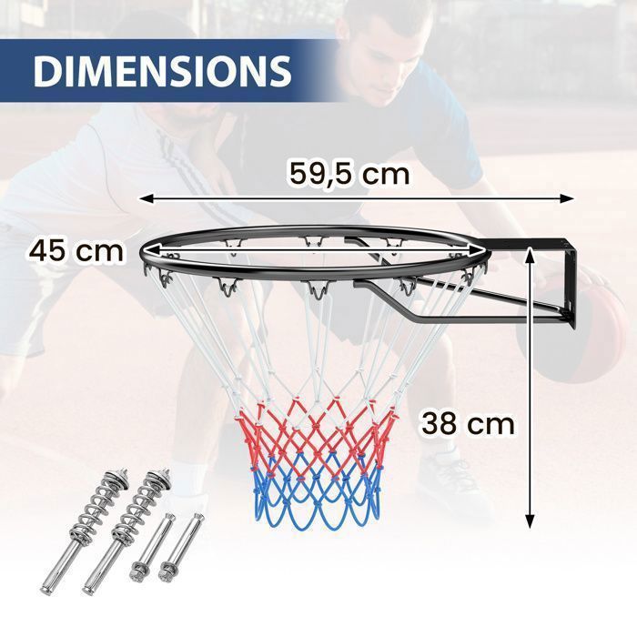 Panier De Basket Mural 45 Cm Avec Filet - Support Inclus, Acier Résistant Aux Intempéries, Pour Intérieur/extérieur - 3