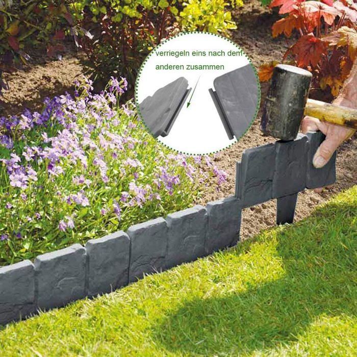 Lot 50 Bordures De Jardin 12.5m Effet Pierre Grise - Clôture Pelouse Plastique Robuste