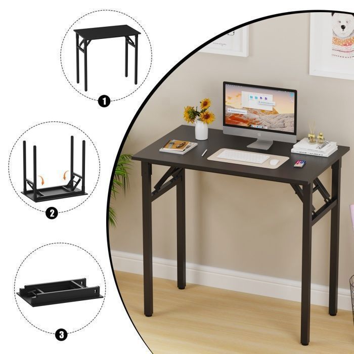 Table Pliante Avec Support, Bureau Pliable pour Petit Espace, Bureau Informatique Bureaux Pliant