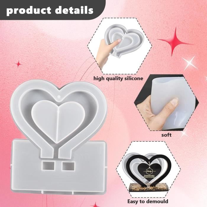 Resine Epoxy Moule En Silicone Pour Cadres Photo En Résine Époxy - Forme Cœur Et Carré - Grand Cœur Moule Resine