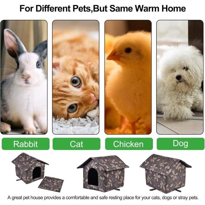 Niche Chat Extérieur Imperméable Et Isolée - Cabane Hiver Avec Coussin Et Base Surélevée - Pour Chat Et Petit Chien - 12