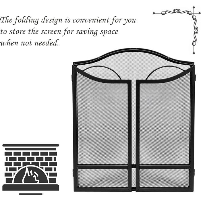 Pare-étincelles d'incendie, Écran de cheminée avec Cadre en Arc 3 Panneaux,  écran de cheminée de Conception Simple en Maille de Fer Housse de cheminée