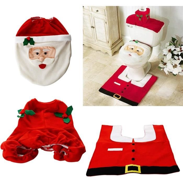 Housse De Toilettes De Noël - Ensemble Siège + Tapis - Motif Père Noël Sans Visage - Décoration Festive Pour Salle De Bains