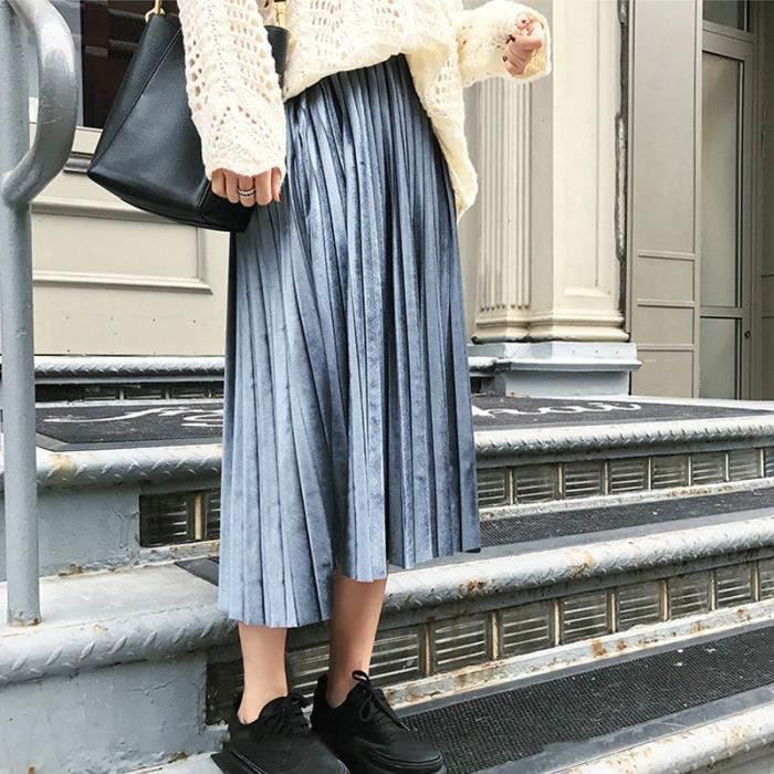 Jupe Jupe Maxi pliss e longue m tallique argent Midi taille