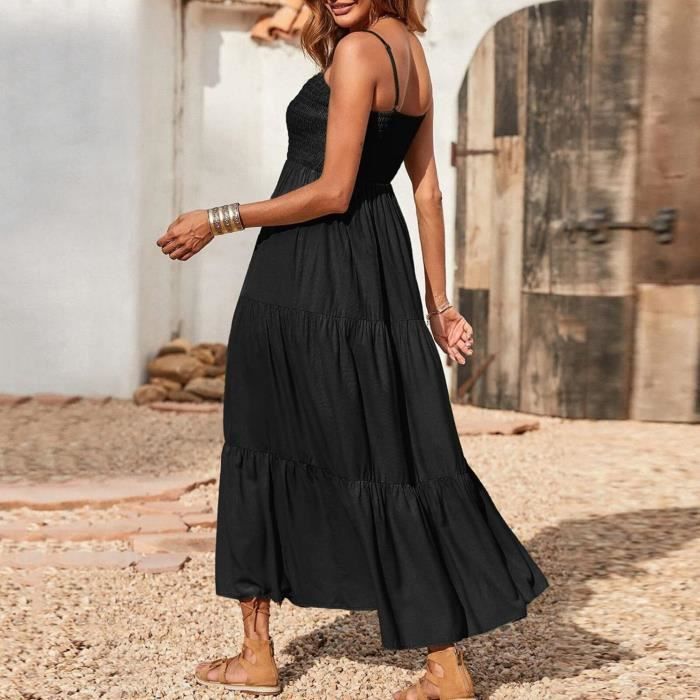 Femme Robe Longue sans Manche A Line Swing PlissE Plage Ete Volants Elegant noir naishen Noir Cdiscount Pret a Porter