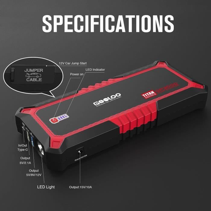 GOOLOO New GP3000 3000A Jump Starter,12V Car Battery Jump Starter