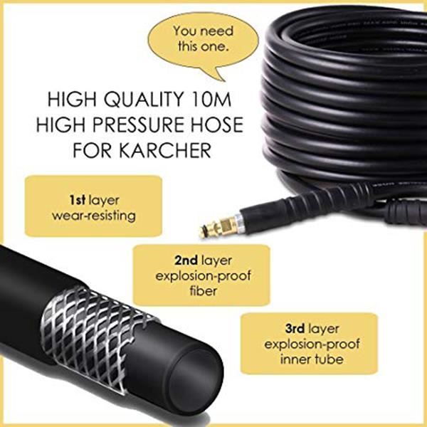 Tuyau Haute Pression 10m 250 Bar - Compatible Kärcher K2 à K7, Flexible, Résistant Aux Plis, Utilisable Toutes Saisons