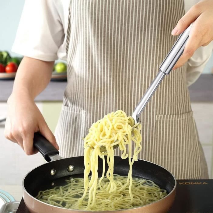 2 cuillères à spaghetti ustensile de service pour pâtes, pince à pâtes en  acier inoxydable de 20 cm, fourchette à pâtes avec poignée sous vide,  serveur à spaghetti 