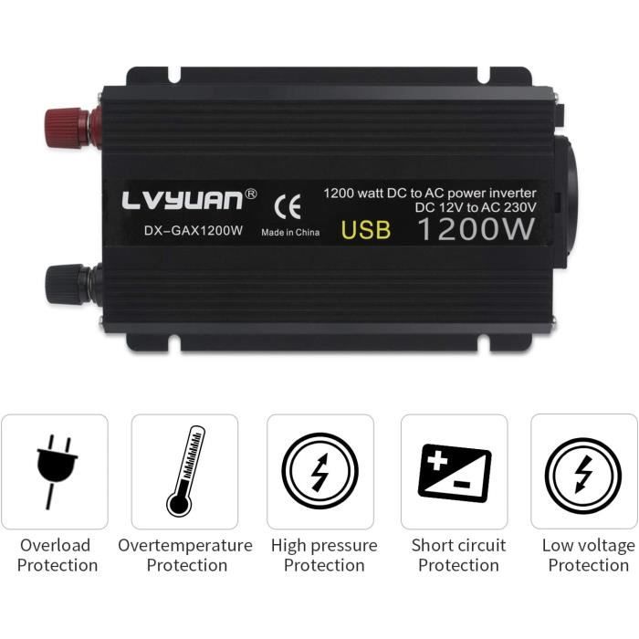 Convertisseur 12V 220V 600W -1200W Convertisseur De Tension Double Usb ...